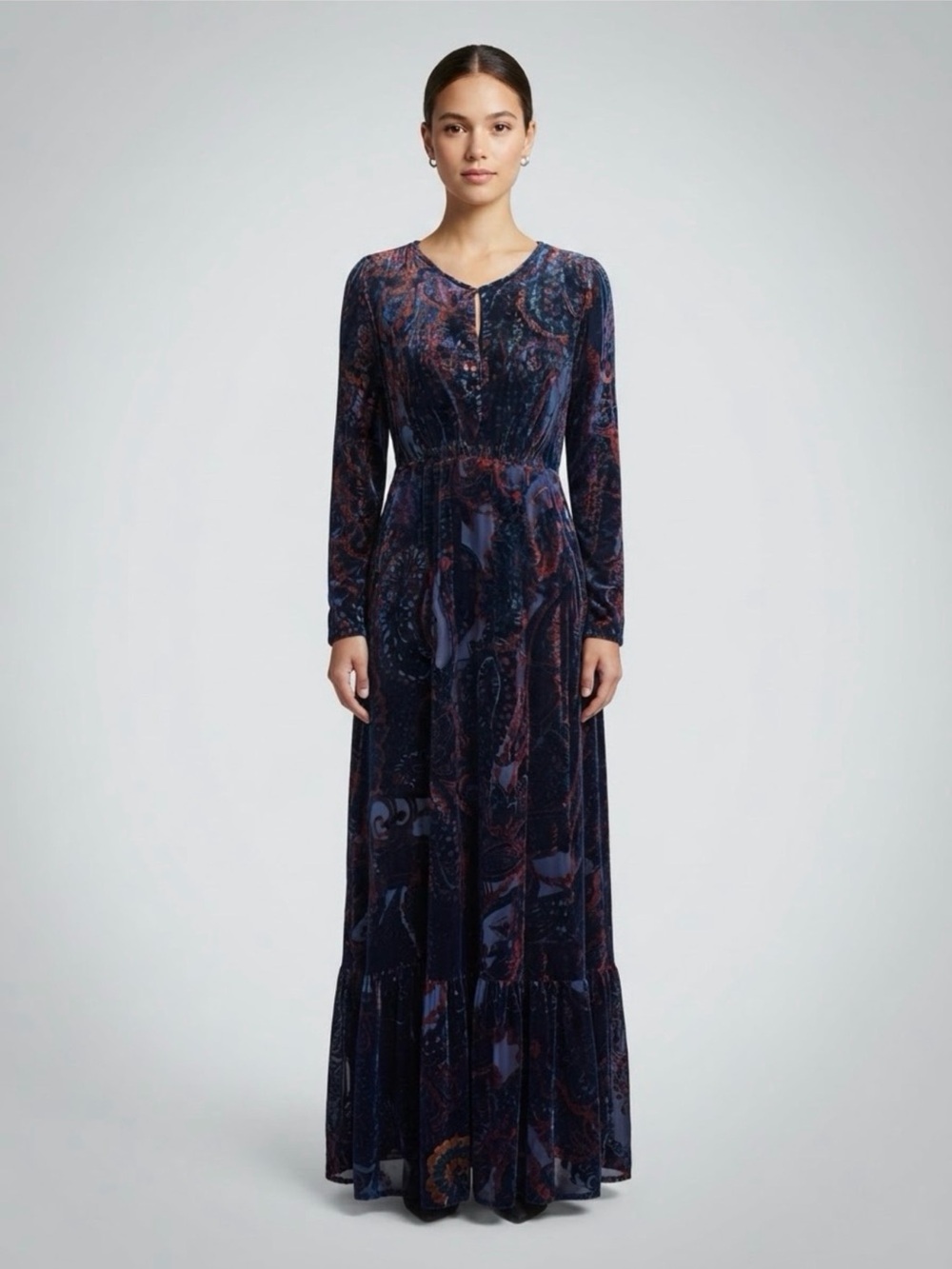 by Anthropologie Velvet Paisley Maxi Dress